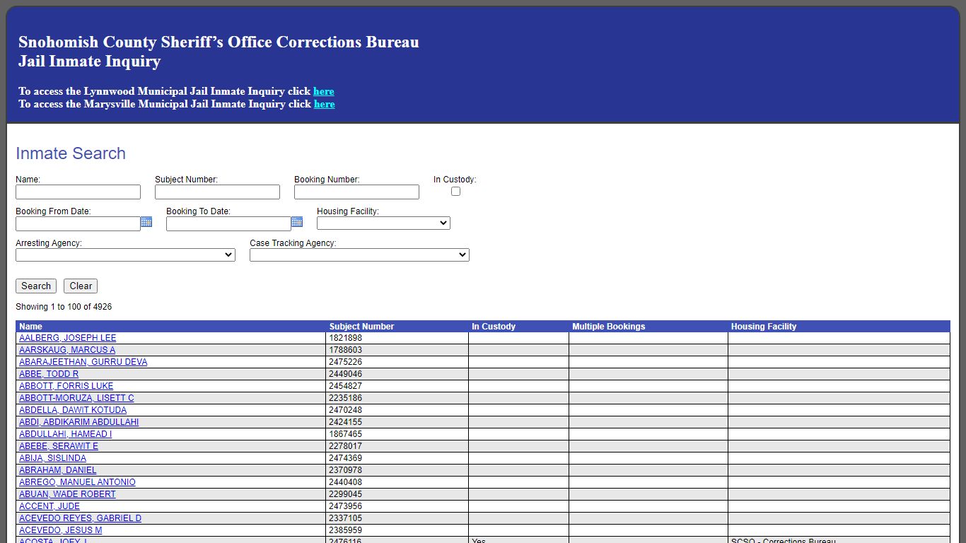 Inmate Search